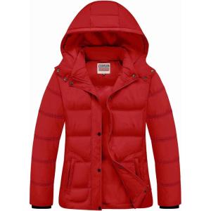 imageWULFUL Womens Winter Coats Lightweight Warm Thicken Puffer Jacket Waterproof Quilted Winter Jackets with Removable HoodWine Red