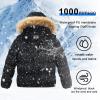 imageWULFUL Boys Girls Winter Coats Waterproof Fleece Lined Puffer Jackets Kids Thicken Outerwear With Detachable HoodBlack