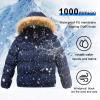 imageWULFUL Boys Girls Winter Coats Waterproof Fleece Lined Puffer Jackets Kids Thicken Outerwear With Detachable HoodNavy
