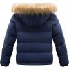 imageWULFUL Boys Girls Winter Coats Waterproof Fleece Lined Puffer Jackets Kids Thicken Outerwear With Detachable HoodNavy