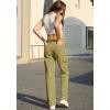 imageWULFUL Cargo Pants for Women High Waisted Casual Pants Straight Stretchy Wide Leg Y2K Streetwear with 6 PocketsArmy Green