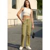 imageWULFUL Cargo Pants for Women High Waisted Casual Pants Straight Stretchy Wide Leg Y2K Streetwear with 6 PocketsArmy Green