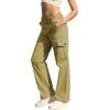 imageWULFUL Cargo Pants for Women High Waisted Casual Pants Straight Stretchy Wide Leg Y2K Streetwear with 6 PocketsArmy Green