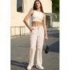 imageWULFUL Cargo Pants for Women High Waisted Casual Pants Straight Stretchy Wide Leg Y2K Streetwear with 6 PocketsBeige