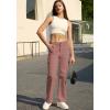 imageWULFUL Cargo Pants for Women High Waisted Casual Pants Straight Stretchy Wide Leg Y2K Streetwear with 6 PocketsBrown