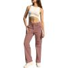 imageWULFUL Cargo Pants for Women High Waisted Casual Pants Straight Stretchy Wide Leg Y2K Streetwear with 6 PocketsBrown