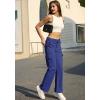 imageWULFUL Cargo Pants for Women High Waisted Casual Pants Straight Stretchy Wide Leg Y2K Streetwear with 6 PocketsNavy Blue