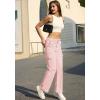 imageWULFUL Cargo Pants for Women High Waisted Casual Pants Straight Stretchy Wide Leg Y2K Streetwear with 6 PocketsPink