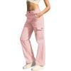 imageWULFUL Cargo Pants for Women High Waisted Casual Pants Straight Stretchy Wide Leg Y2K Streetwear with 6 PocketsPink
