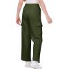 imageWULFUL Girls Cargo Sweatpants Wide Leg Fleece Lined Casual Pants for Girl Fall Winter Baggy High Waisted Pants with PocketsArmy Green