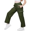 imageWULFUL Girls Cargo Sweatpants Wide Leg Fleece Lined Casual Pants for Girl Fall Winter Baggy High Waisted Pants with PocketsArmy Green