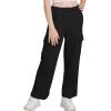imageWULFUL Girls Cargo Sweatpants Wide Leg Fleece Lined Casual Pants for Girl Fall Winter Baggy High Waisted Pants with PocketsBlack