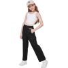 imageWULFUL Girls Cargo Sweatpants Wide Leg Fleece Lined Casual Pants for Girl Fall Winter Baggy High Waisted Pants with PocketsBlack