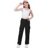 imageWULFUL Girls Cargo Sweatpants Wide Leg Fleece Lined Casual Pants for Girl Fall Winter Baggy High Waisted Pants with PocketsBlack
