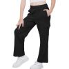 imageWULFUL Girls Cargo Sweatpants Wide Leg Fleece Lined Casual Pants for Girl Fall Winter Baggy High Waisted Pants with PocketsBlack