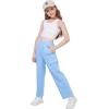 imageWULFUL Girls Cargo Sweatpants Wide Leg Fleece Lined Casual Pants for Girl Fall Winter Baggy High Waisted Pants with PocketsBlue