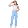 imageWULFUL Girls Cargo Sweatpants Wide Leg Fleece Lined Casual Pants for Girl Fall Winter Baggy High Waisted Pants with PocketsBlue
