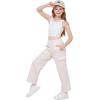 imageWULFUL Girls Cargo Sweatpants Wide Leg Fleece Lined Casual Pants for Girl Fall Winter Baggy High Waisted Pants with PocketsCream