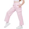 imageWULFUL Girls Cargo Sweatpants Wide Leg Fleece Lined Casual Pants for Girl Fall Winter Baggy High Waisted Pants with PocketsPink