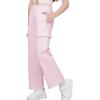 imageWULFUL Girls Cargo Sweatpants Wide Leg Fleece Lined Casual Pants for Girl Fall Winter Baggy High Waisted Pants with PocketsPink
