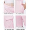 imageWULFUL Girls Cargo Sweatpants Wide Leg Fleece Lined Casual Pants for Girl Fall Winter Baggy High Waisted Pants with PocketsPink
