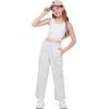 imageWULFUL Girls Cargo Sweatpants Wide Leg Fleece Lined Casual Pants for Girl Fall Winter Baggy High Waisted Pants with PocketsWhite