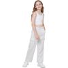 imageWULFUL Girls Cargo Sweatpants Wide Leg Fleece Lined Casual Pants for Girl Fall Winter Baggy High Waisted Pants with PocketsWhite
