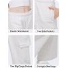 imageWULFUL Girls Cargo Sweatpants Wide Leg Fleece Lined Casual Pants for Girl Fall Winter Baggy High Waisted Pants with PocketsWhite