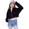 imageWULFUL Girls Casual Zipper up Sweatshirts Crop Jackets for TeensBlack