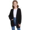 imageWULFUL Girls Long Sleeve Cardigan Kids Casual Open Front Oversized Sweater with PocketsBlack