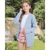 imageWULFUL Girls Long Sleeve Cardigan Kids Casual Open Front Oversized Sweater with PocketsBlue
