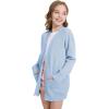 imageWULFUL Girls Long Sleeve Cardigan Kids Casual Open Front Oversized Sweater with PocketsBlue
