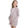 imageWULFUL Girls Long Sleeve Cardigan Kids Casual Open Front Oversized Sweater with PocketsGrey