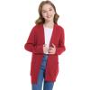 imageWULFUL Girls Long Sleeve Cardigan Kids Casual Open Front Oversized Sweater with PocketsRed