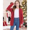 imageWULFUL Girls Long Sleeve Cardigan Kids Casual Open Front Oversized Sweater with PocketsRed