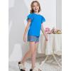 imageWULFUL Girls Shirts Fashion Cotton Summer Short Sleeve Tops Casual TShirts 415 Years OldLake Blue