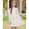 imageWULFUL Girls Sweater Dress Long Sleeve Button Pleated Casual Fall Winter Knit Dresses 512YBeige