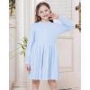 imageWULFUL Girls Sweater Dress Long Sleeve Button Pleated Casual Fall Winter Knit Dresses 512YLight Blue