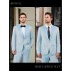 imageWULFUL Mens 2 Piece Slim Fit Suit Set One Button Blazer Jacket Pants Tuxedo Set for Prom Wedding and BusinessLight Blue Light Blue Lapel