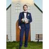 imageWULFUL Mens 2 Piece Slim Fit Suit Set One Button Blazer Jacket Pants Tuxedo Set for Prom Wedding and BusinessNavy