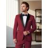 imageWULFUL Mens 2 Piece Slim Fit Suit Set One Button Blazer Jacket Pants Tuxedo Set for Prom Wedding and BusinessRed
