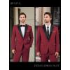 imageWULFUL Mens 2 Piece Slim Fit Suit Set One Button Blazer Jacket Pants Tuxedo Set for Prom Wedding and BusinessRed