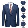 imageWULFUL Mens 2 Piece Suits Slim Fit Two Button Blazer Jacket Pants Set for PartyWedding and BusinessNavy
