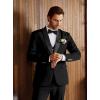 imageWULFUL Mens 3 Piece Suits Slim Fit Tuxedo Suit Set One Button Shawl Lapel Blazer Jacket Vest Pants Set for Prom BusinessBlack