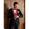 imageWULFUL Mens 3 Piece Suits Slim Fit Tuxedo Suit Set One Button Shawl Lapel Blazer Jacket Vest Pants Set for Prom BusinessBlack Red Lapel