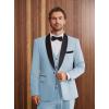 imageWULFUL Mens 3 Piece Suits Slim Fit Tuxedo Suit Set One Button Shawl Lapel Blazer Jacket Vest Pants Set for Prom BusinessLight Blue