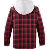 imageWULFUL Mens Cotton Plaid Shirts Jacket Fleece Lined Flannel Shirts with HoodRed711