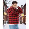 imageWULFUL Mens Cotton Plaid Shirts Jacket Fleece Lined Flannel Shirts with HoodRed798