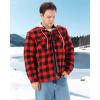 imageWULFUL Mens Cotton Plaid Shirts Jacket Fleece Lined Flannel Shirts with HoodRed798