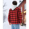 imageWULFUL Mens Cotton Plaid Shirts Jacket Fleece Lined Flannel Shirts with HoodRed798